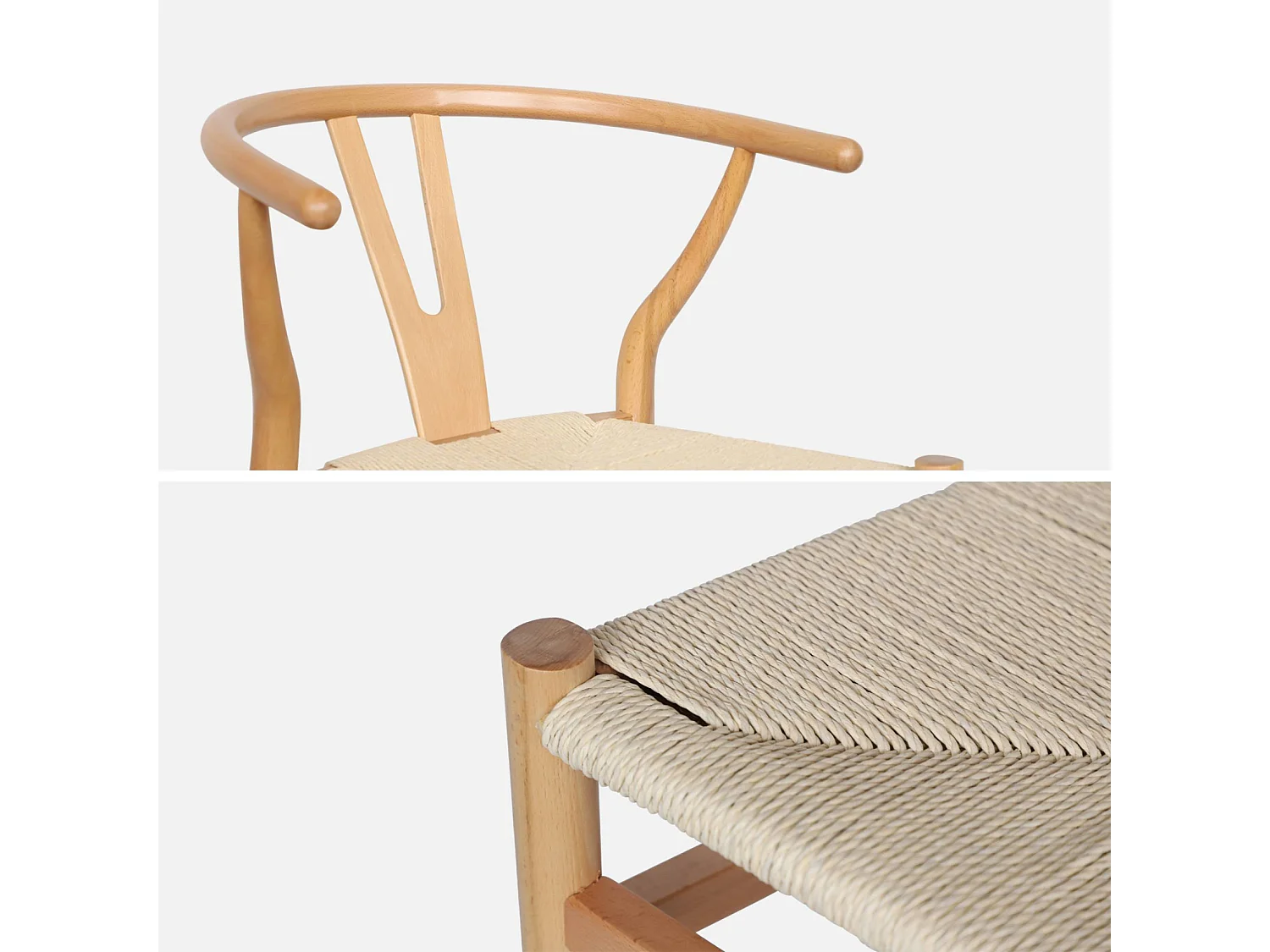 Set 2 sede in legno con seduta in corda, marrone naturale