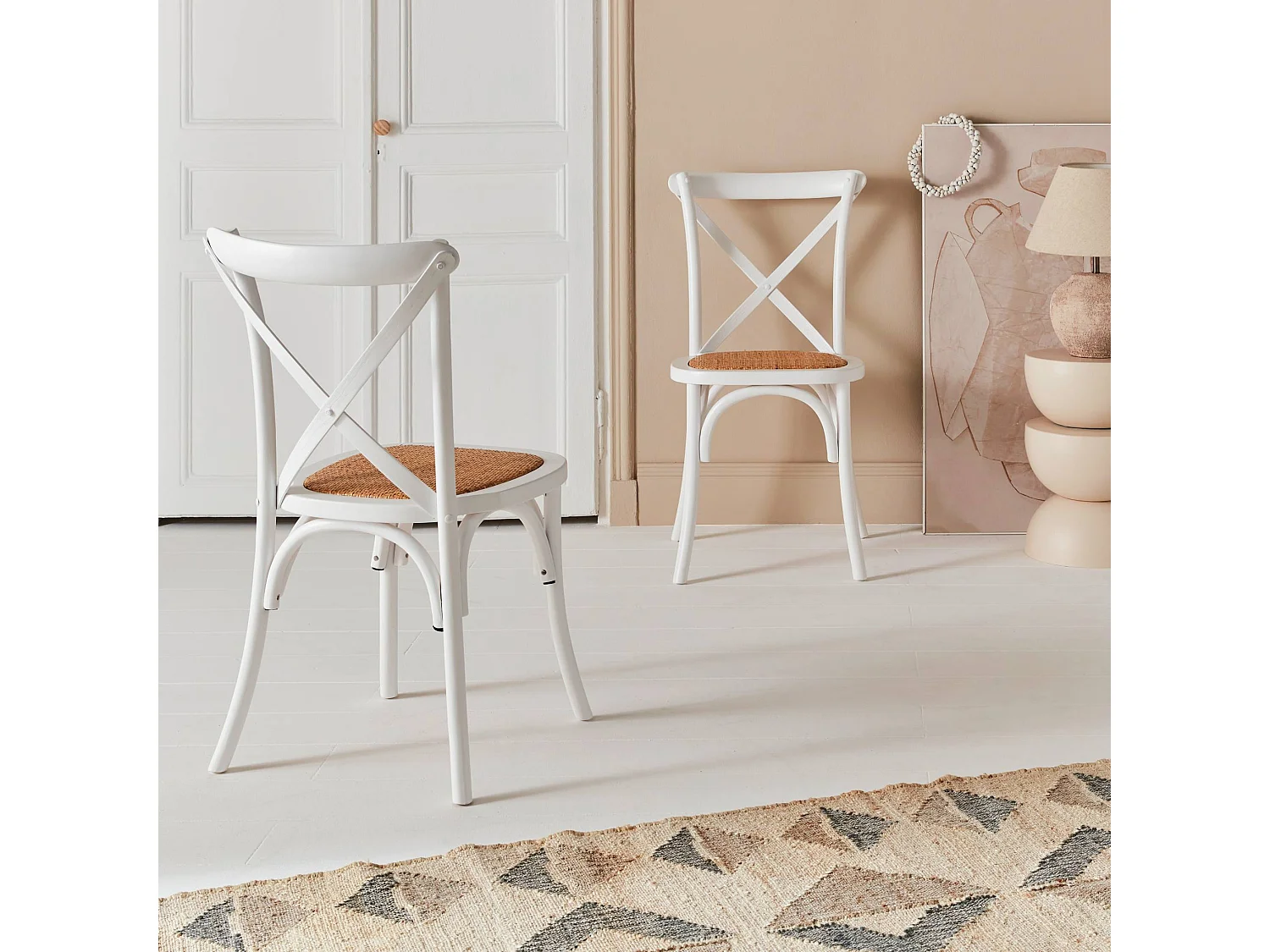 Silla de bistró vintage de madera, set de 2 blanco