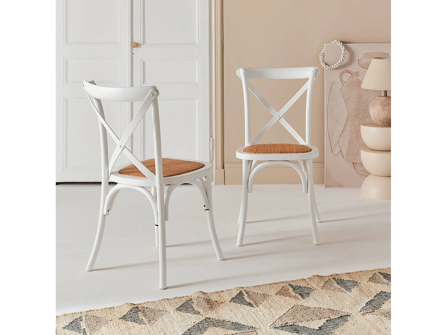 Silla de bistró vintage de madera, set de 2 blanco