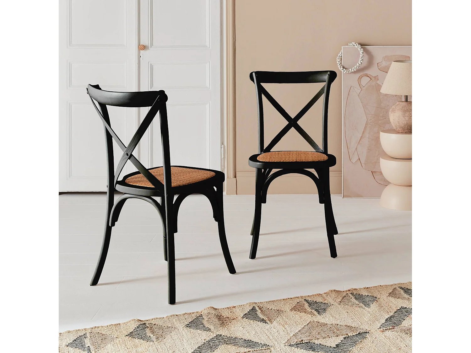 Silla de bistró vintage de madera, set de 2 negro