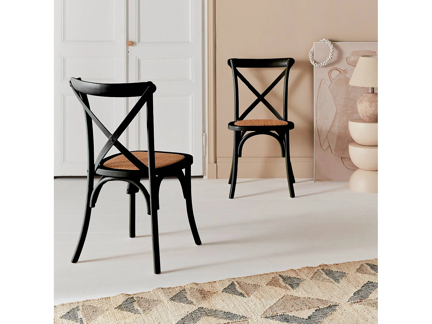 Silla de bistró vintage de madera, set de 2 negro