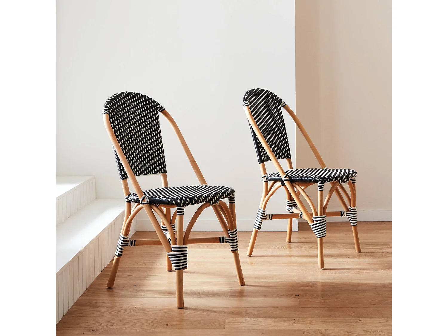 Silla bistró de ratán y polirratán, set de 2 negro