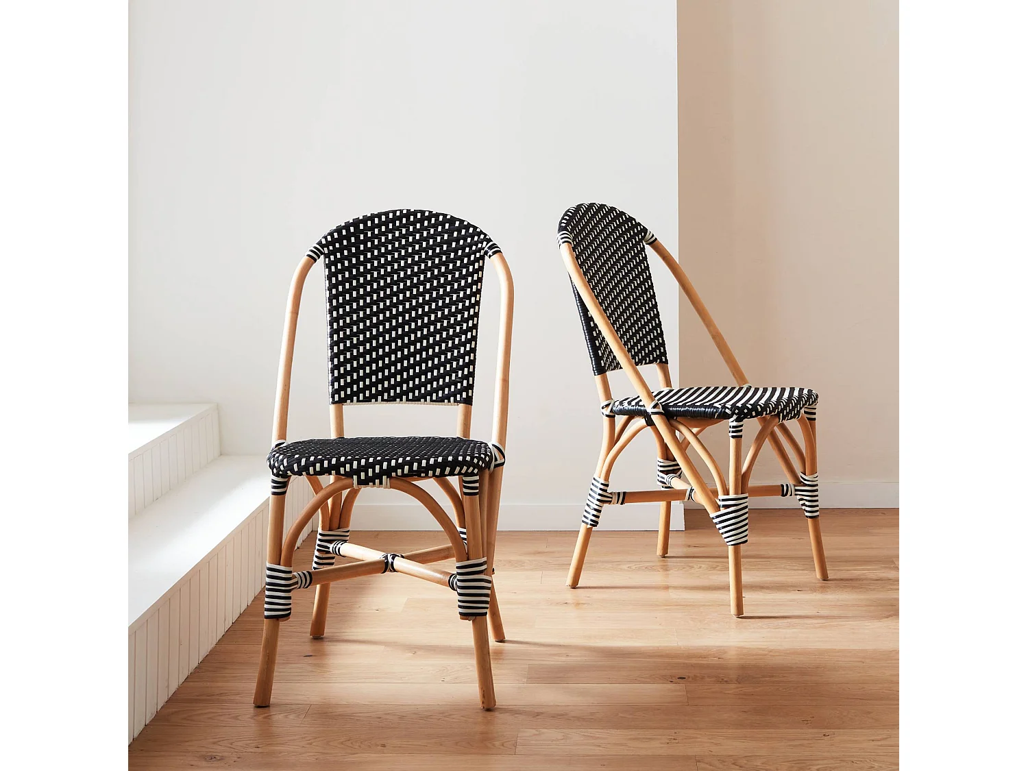 Set di 2 sedie bistrot in rattan e polyrattan, nero