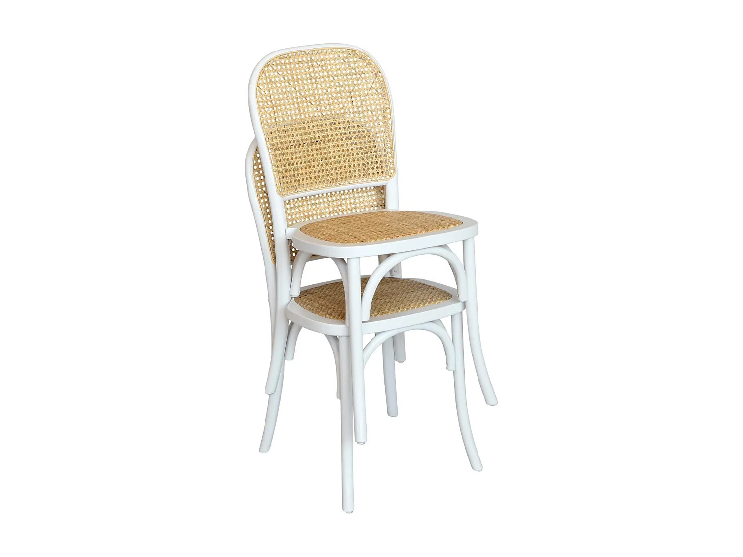 Silla vintage de madera y ratán, set de 2 blanco