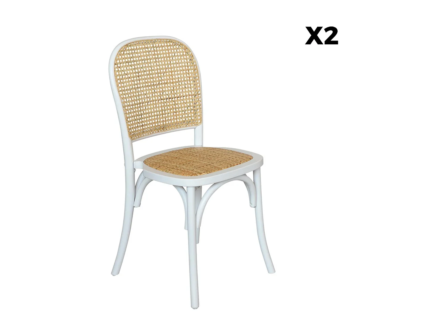 Silla vintage de madera y ratán, set de 2 blanco