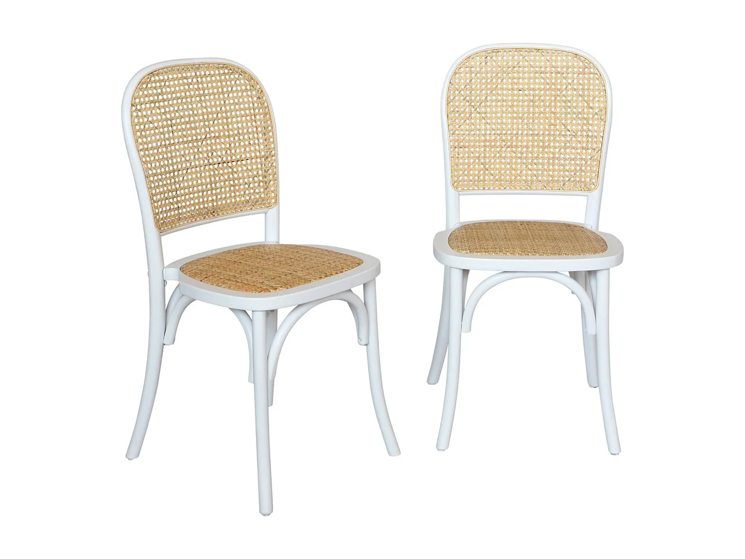 Silla vintage de madera y ratán, set de 2 blanco