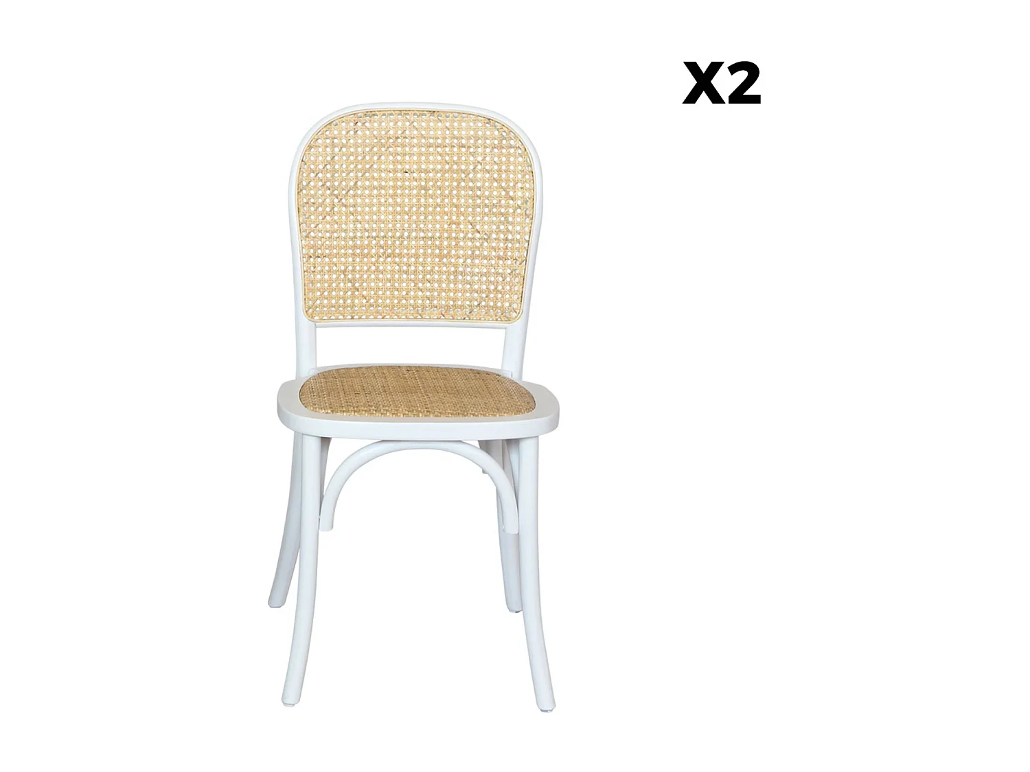 Silla vintage de madera y ratán, set de 2 blanco