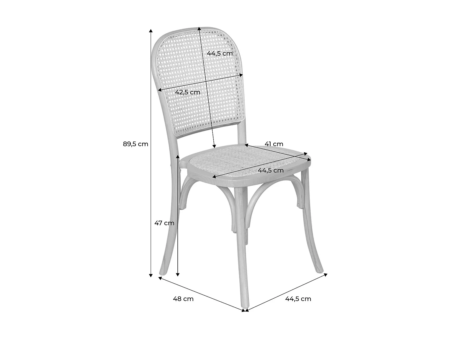 Silla vintage de madera y ratán, set de 2 blanco