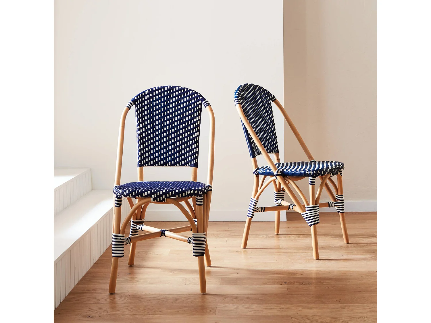 Silla bistró de ratán y polirratán, set de 2 azul