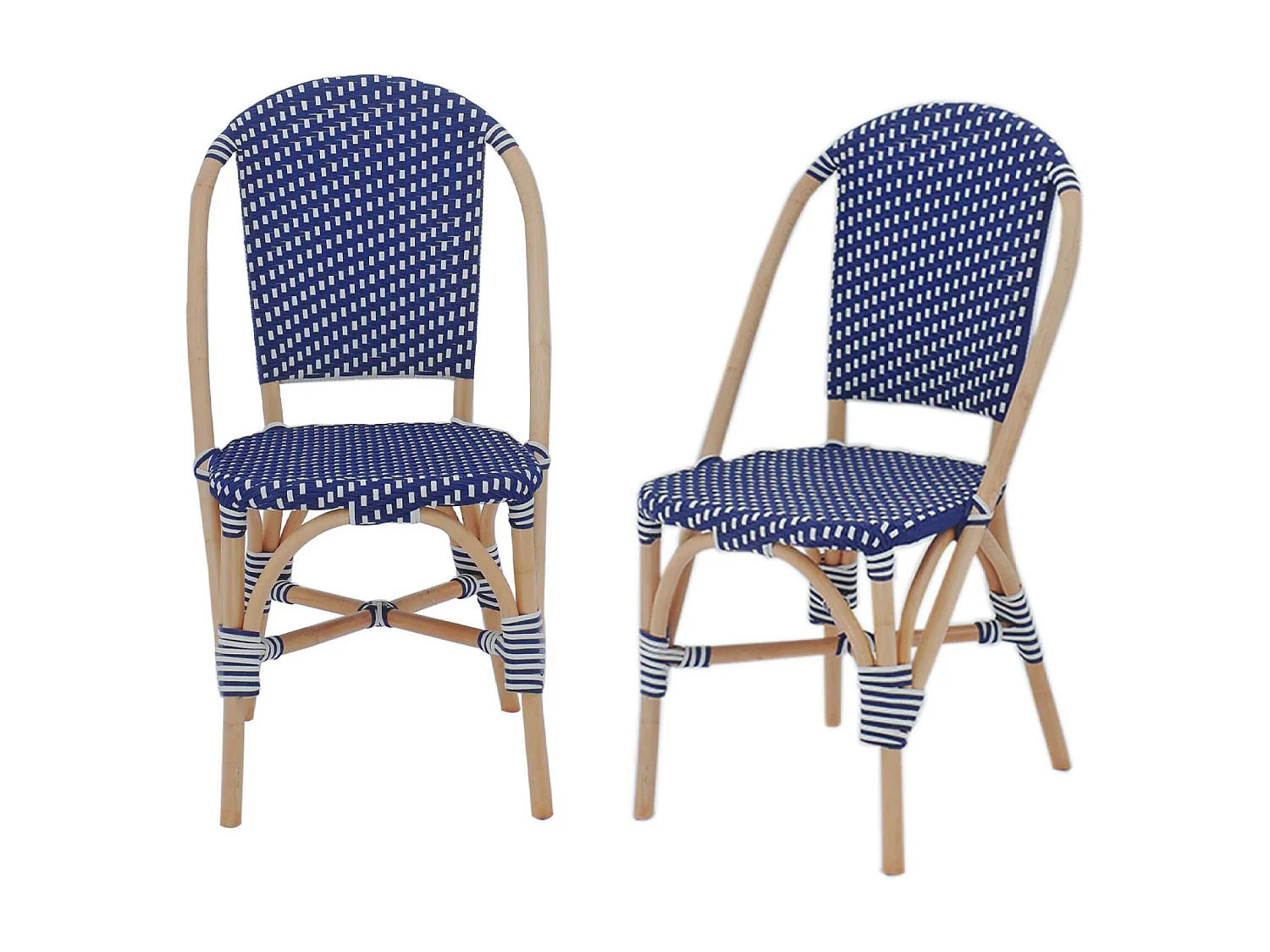 Silla bistró de ratán y polirratán, set de 2 azul