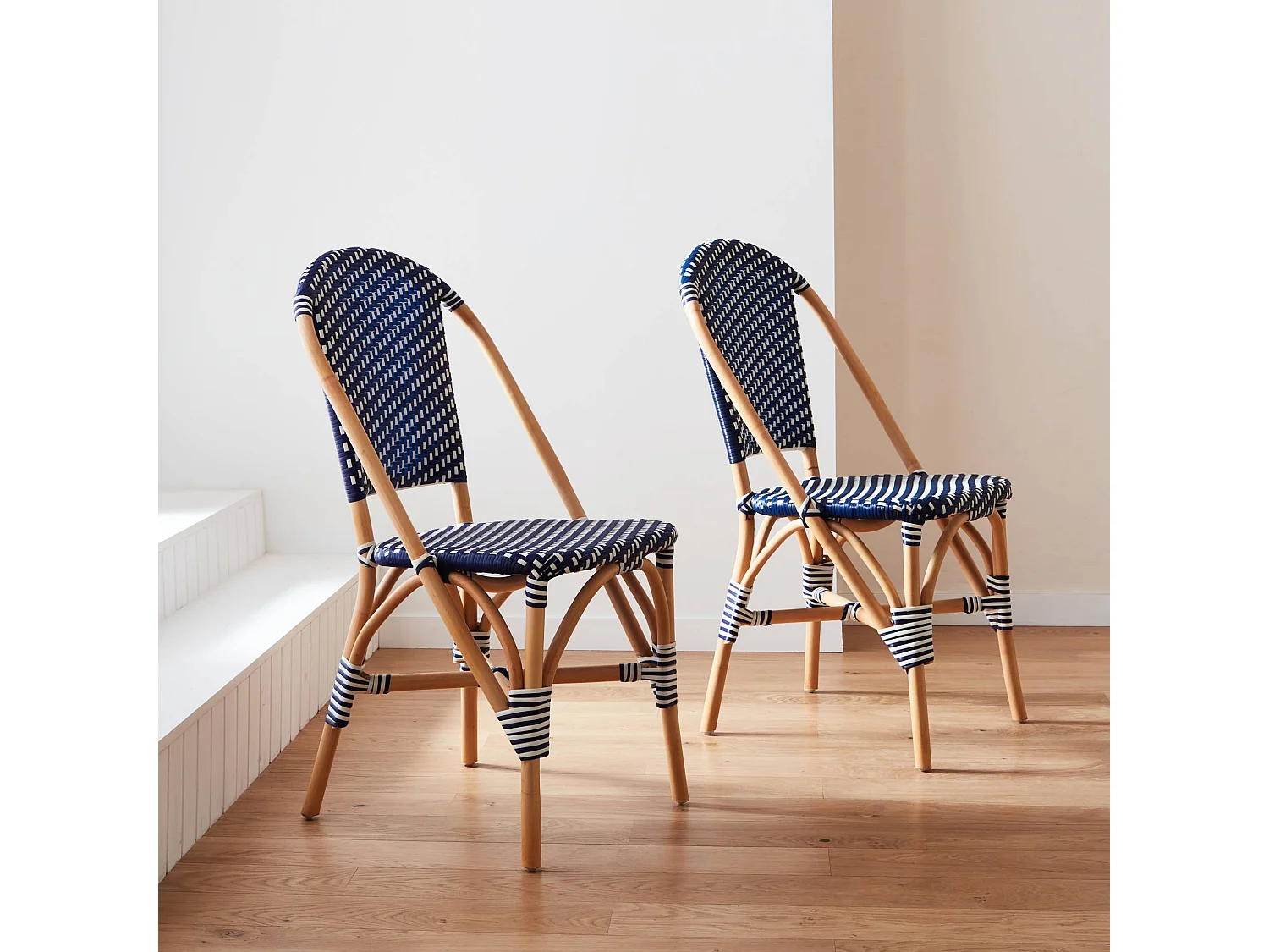 Set di 2 sedie bistrot in rattan e polyrattan, blu