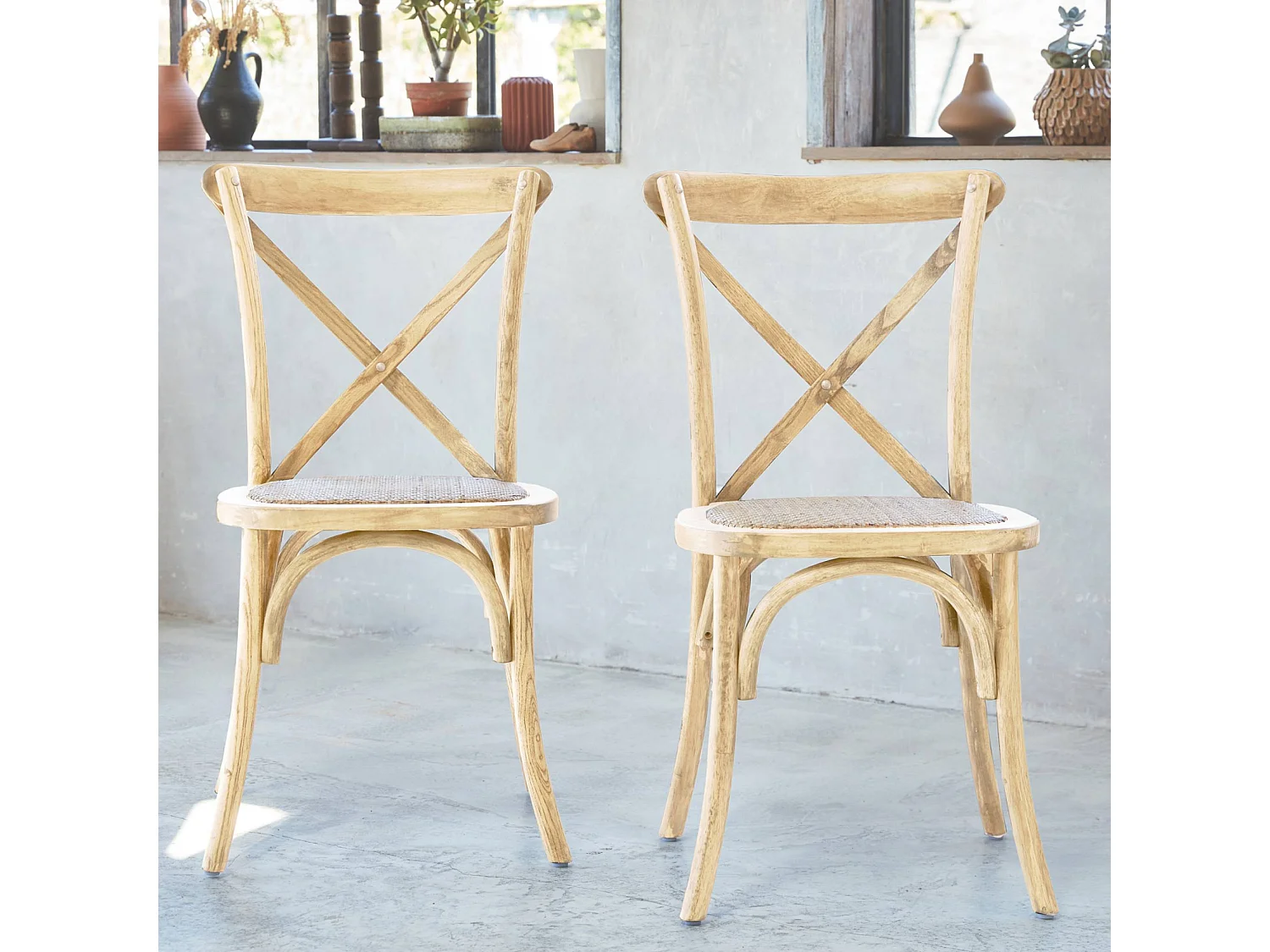 Silla de bistró vintage de madera, set de 2 natural