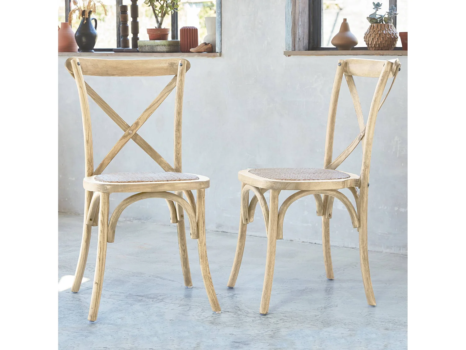 Set 2 sedie bistrò vintage in legno, marrone naturale