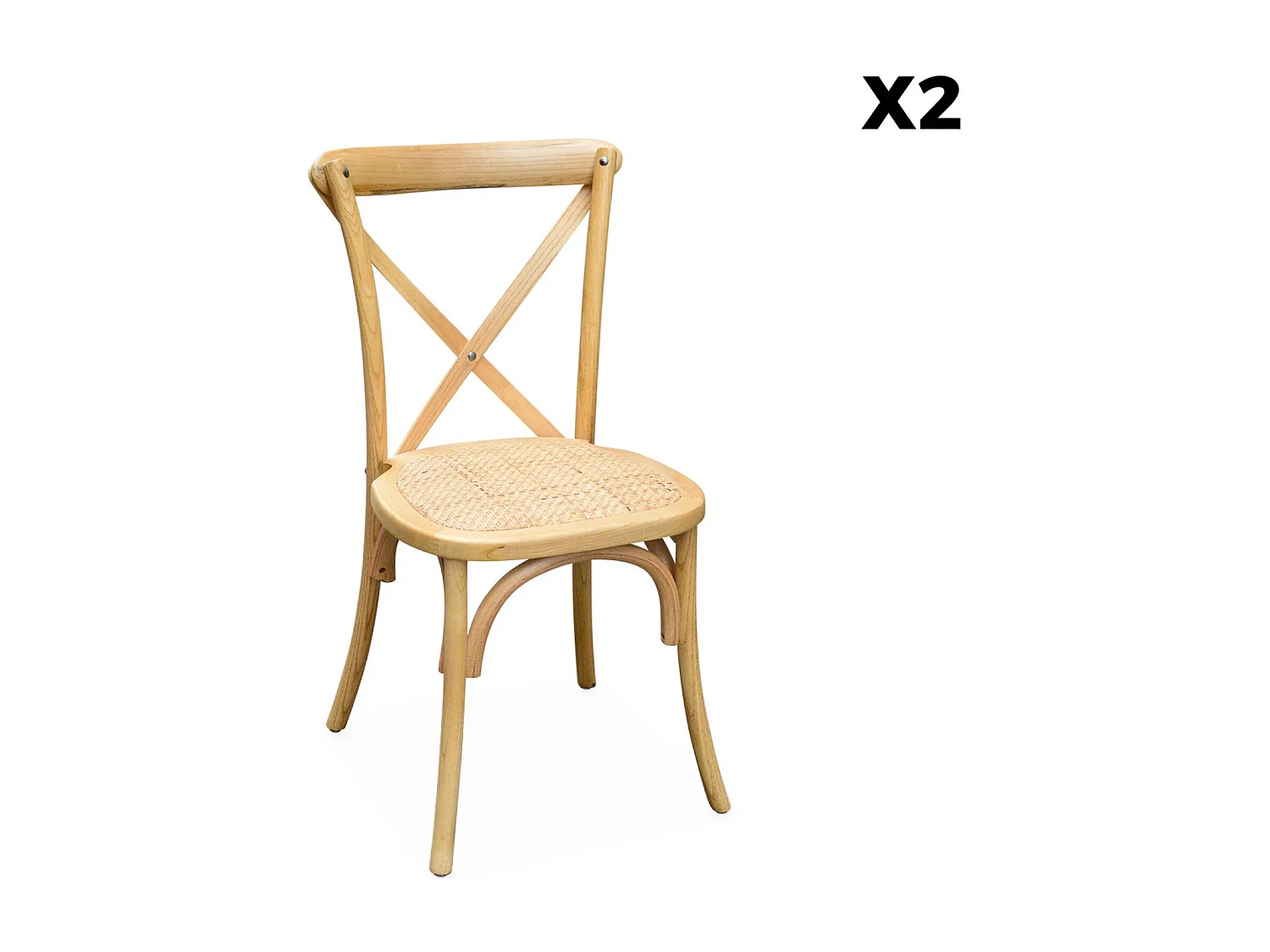 Set 2 sedie bistrò vintage in legno, marrone naturale