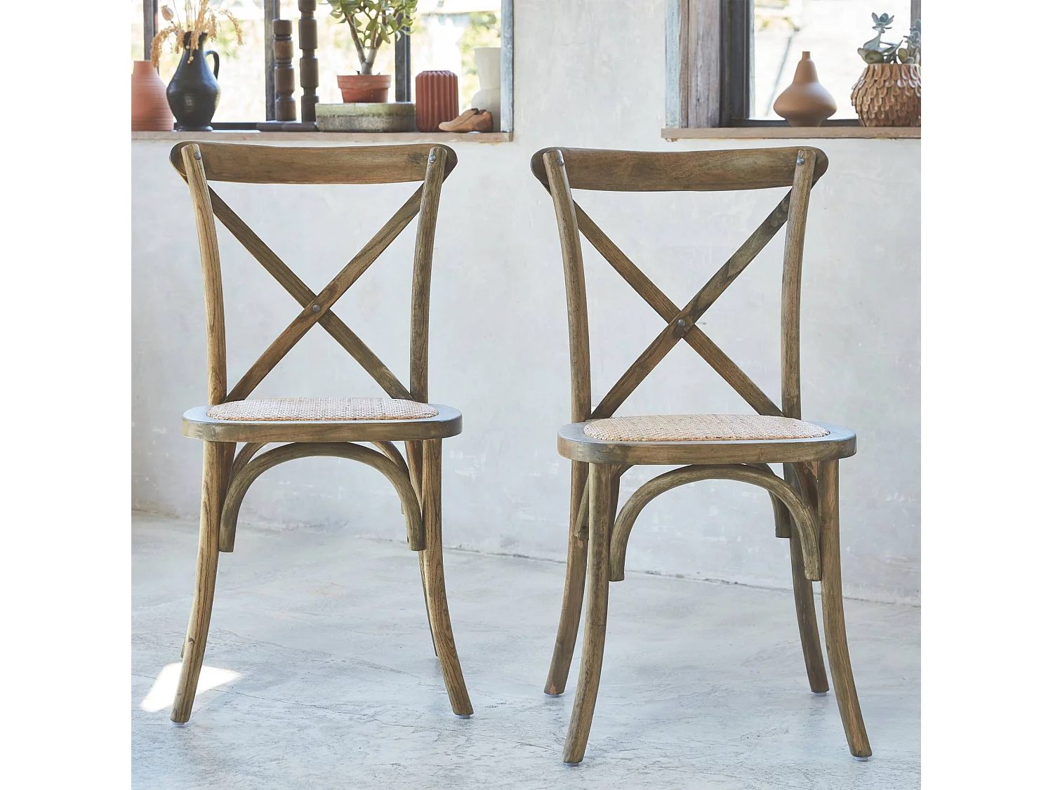 Silla de bistró vintage de madera, set de 2 marrón viejo