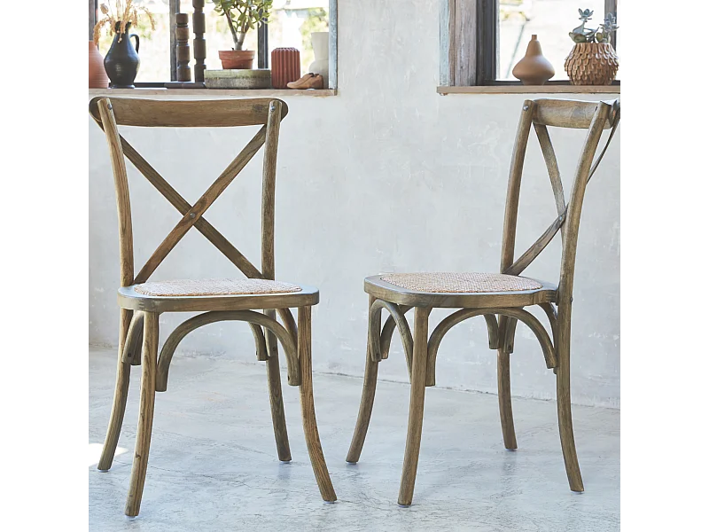 Set 2 sedie bistrò vintage in legno, marrone