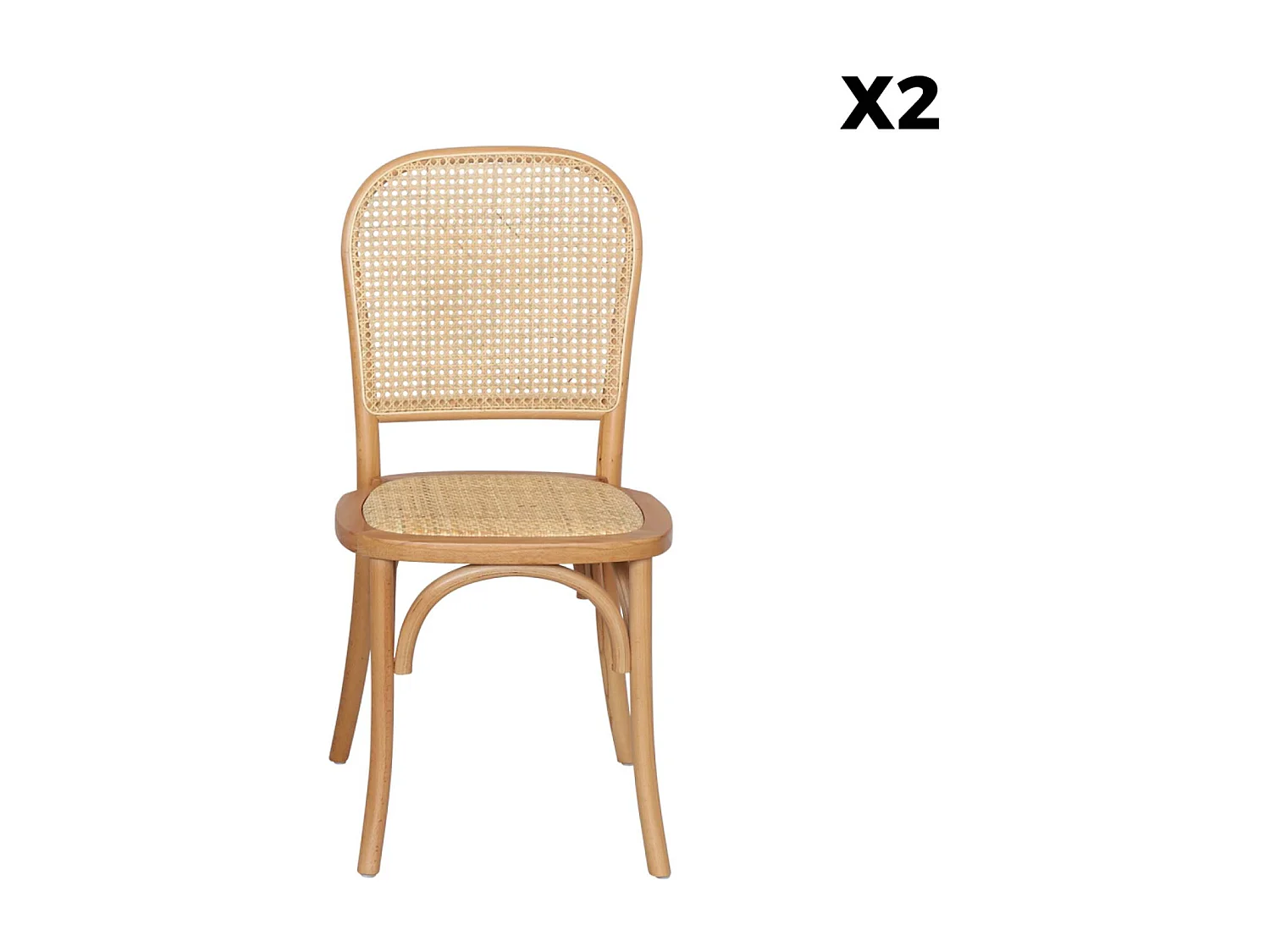 Set di 2 sedie vintage in legno e rattan, marrone naturale