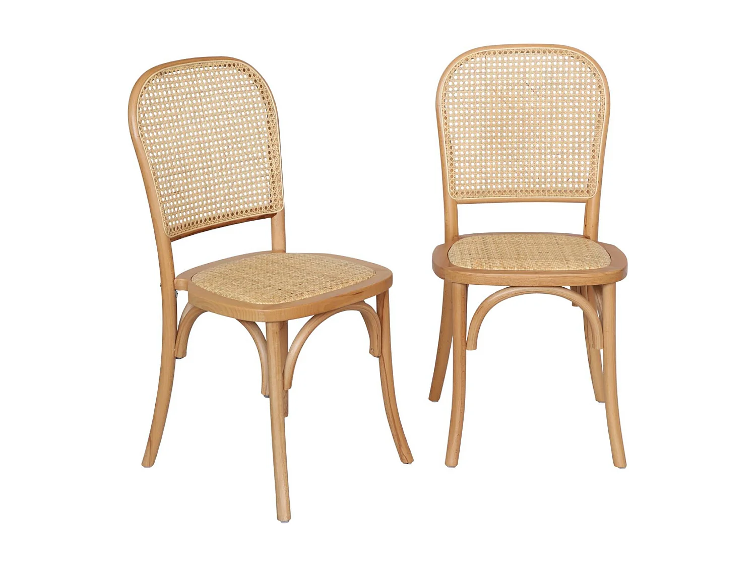 Silla efecto vintage de madera y ratán, set de 2 natural