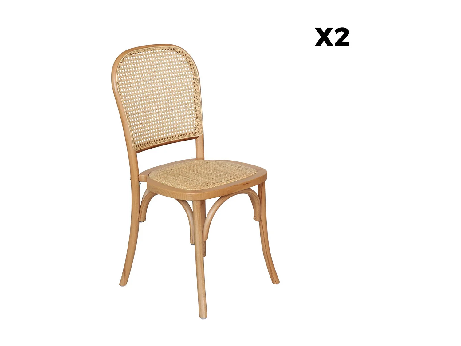 Silla efecto vintage de madera y ratán, set de 2 natural