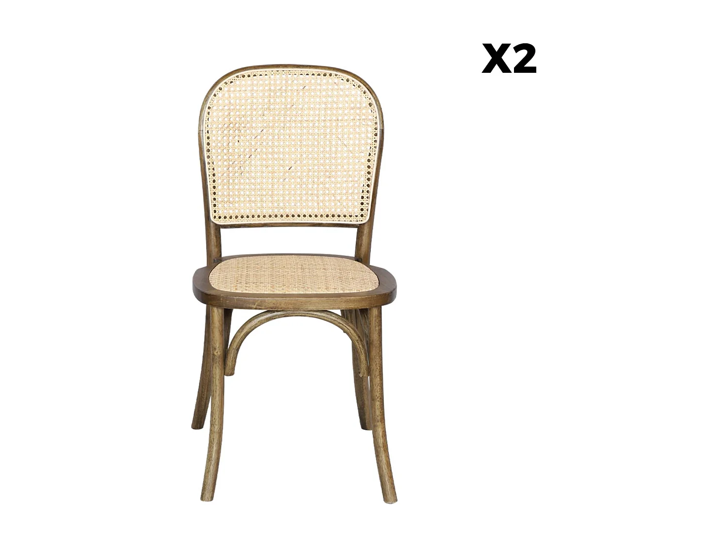 Set di 2 sedie vintage in legno e rattan, marrone