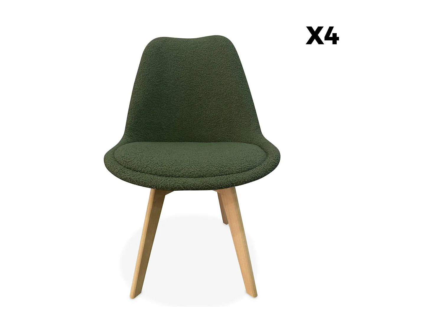 Lot de 4 chaises scandinaves NILS revêtement bouclette kaki. pieds bois de hêtre. chaise 1 place