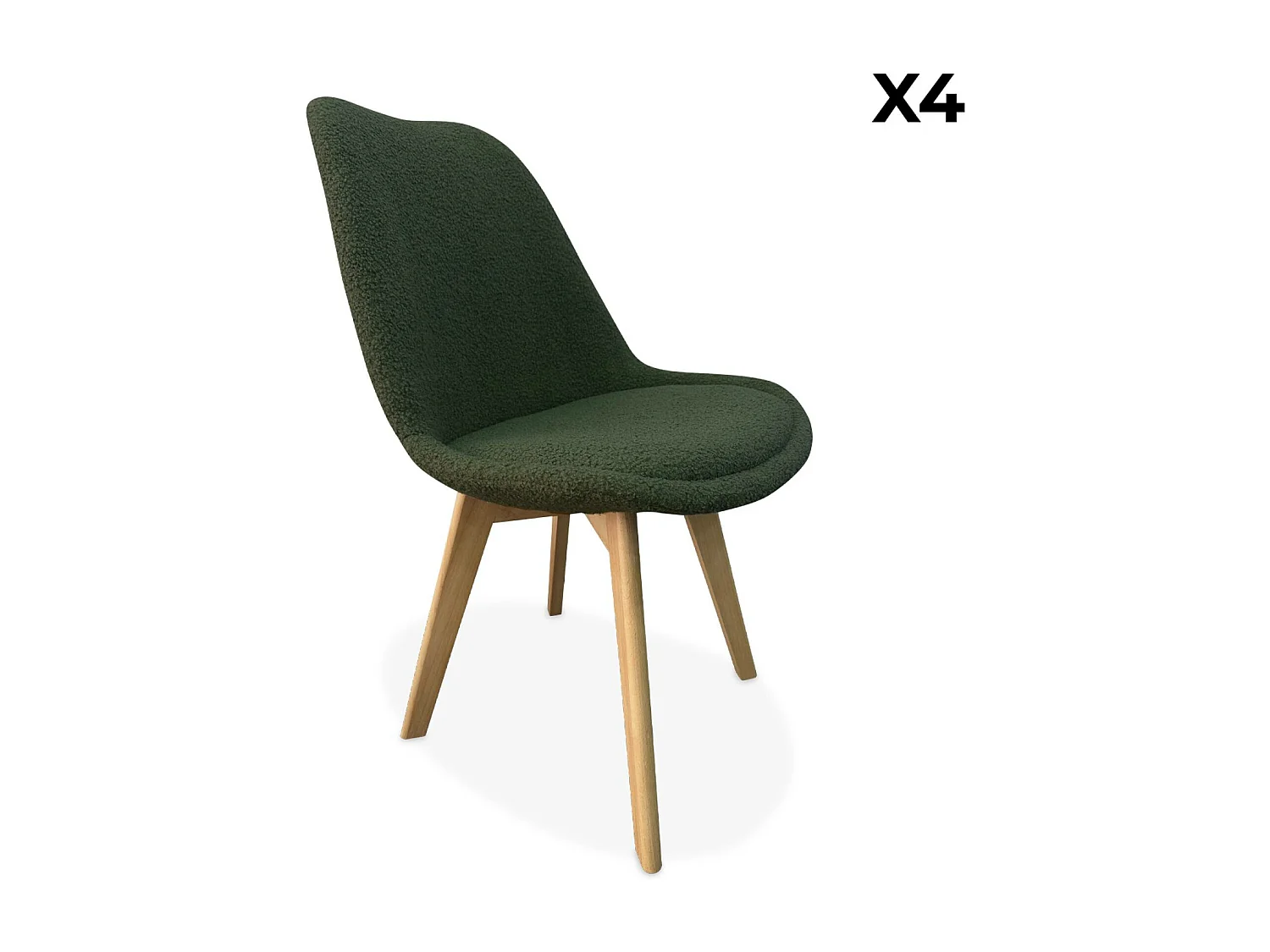 Lot de 4 chaises scandinaves NILS revêtement bouclette kaki. pieds bois de hêtre. chaise 1 place