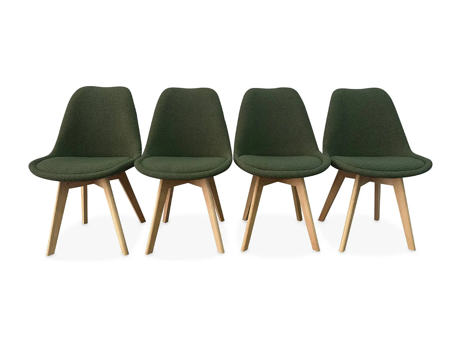 Lot de 4 chaises scandinaves NILS revêtement bouclette kaki. pieds bois de hêtre. chaise 1 place