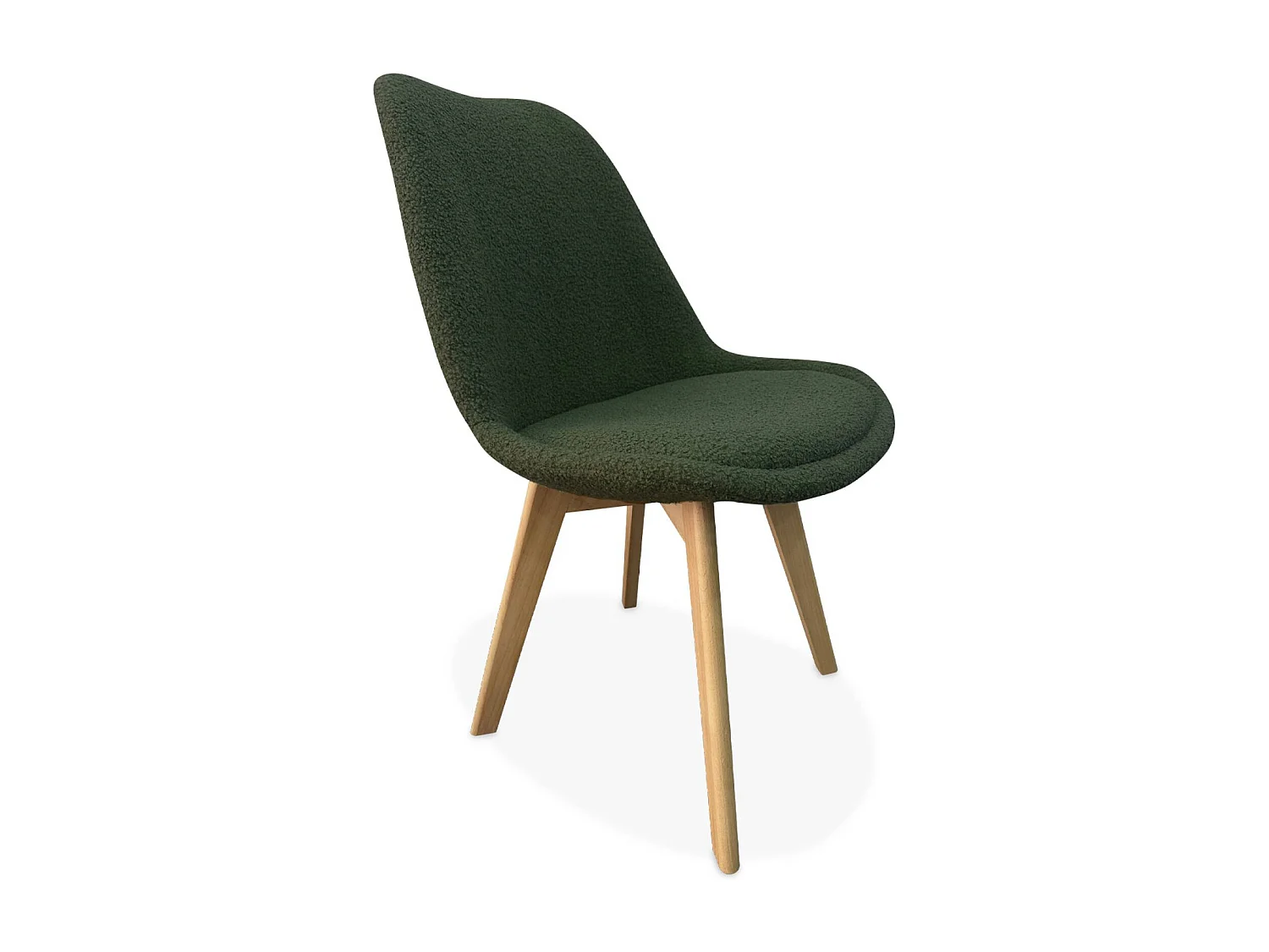 Lot de 4 chaises scandinaves NILS revêtement bouclette kaki. pieds bois de hêtre. chaise 1 place