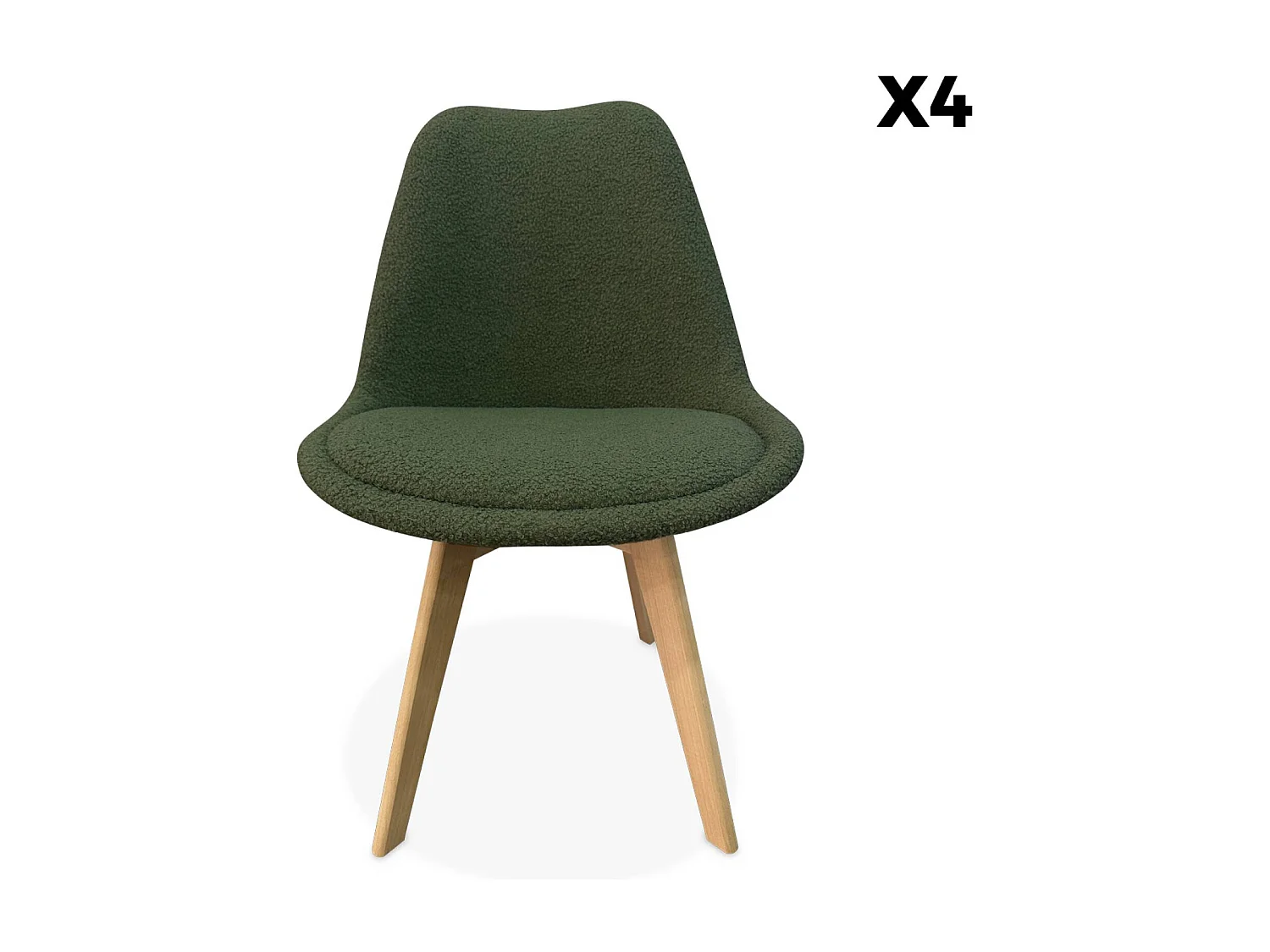 Lot de 4 chaises scandinaves NILS revêtement bouclette kaki. pieds bois de hêtre. chaise 1 place