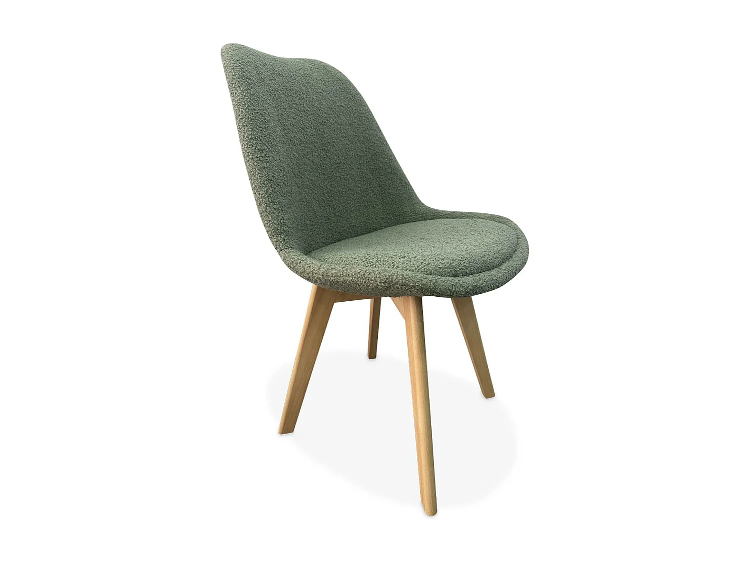 Silla escandinava de madera de haya  y borreguito, set de 4 verde