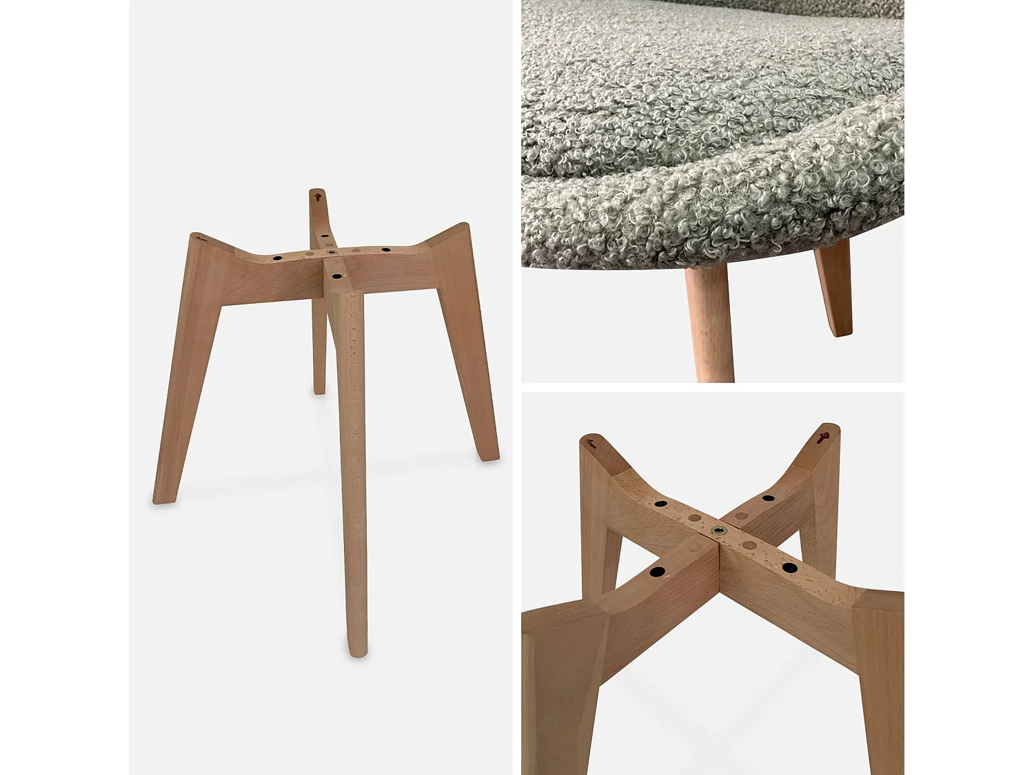 Silla escandinava de madera de haya  y borreguito, set de 4 verde