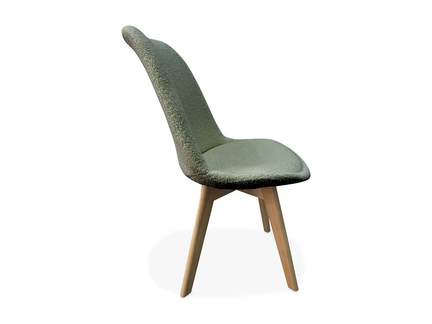 Silla escandinava de madera de haya  y borreguito, set de 4 verde