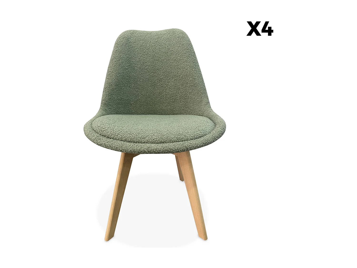 Silla escandinava de madera de haya  y borreguito, set de 4 verde