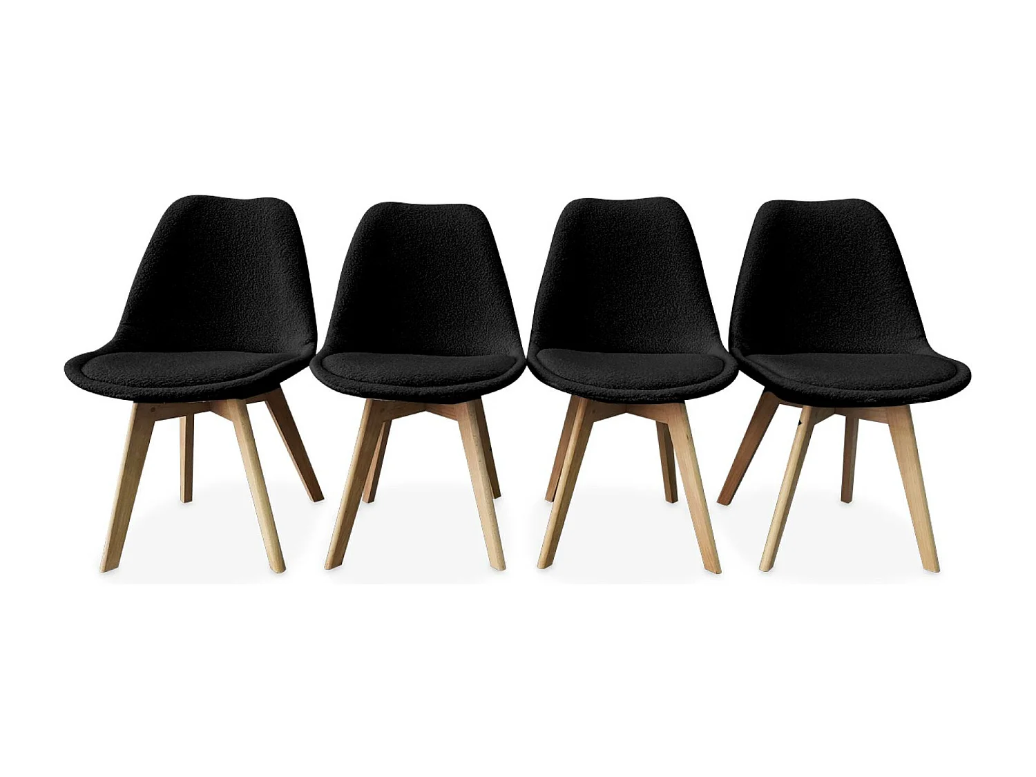 Lot de 4 chaises scandinaves NILS revêtement bouclette noire. pieds bois de hêtre. chaise 1 place