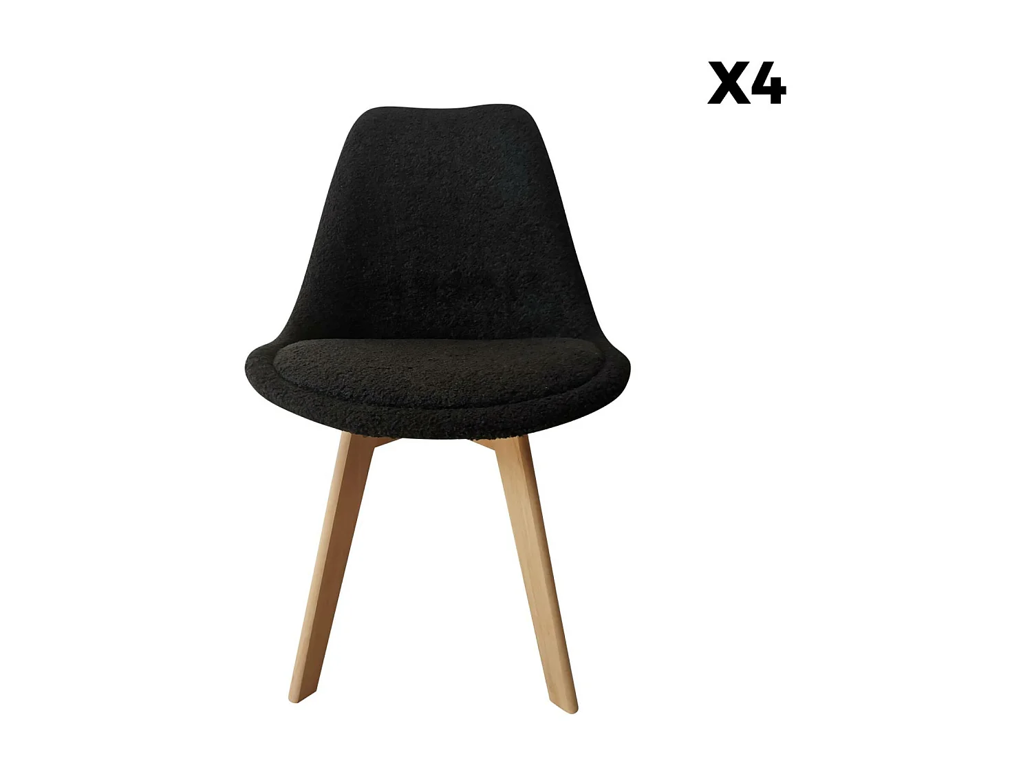 Lot de 4 chaises scandinaves NILS revêtement bouclette noire. pieds bois de hêtre. chaise 1 place