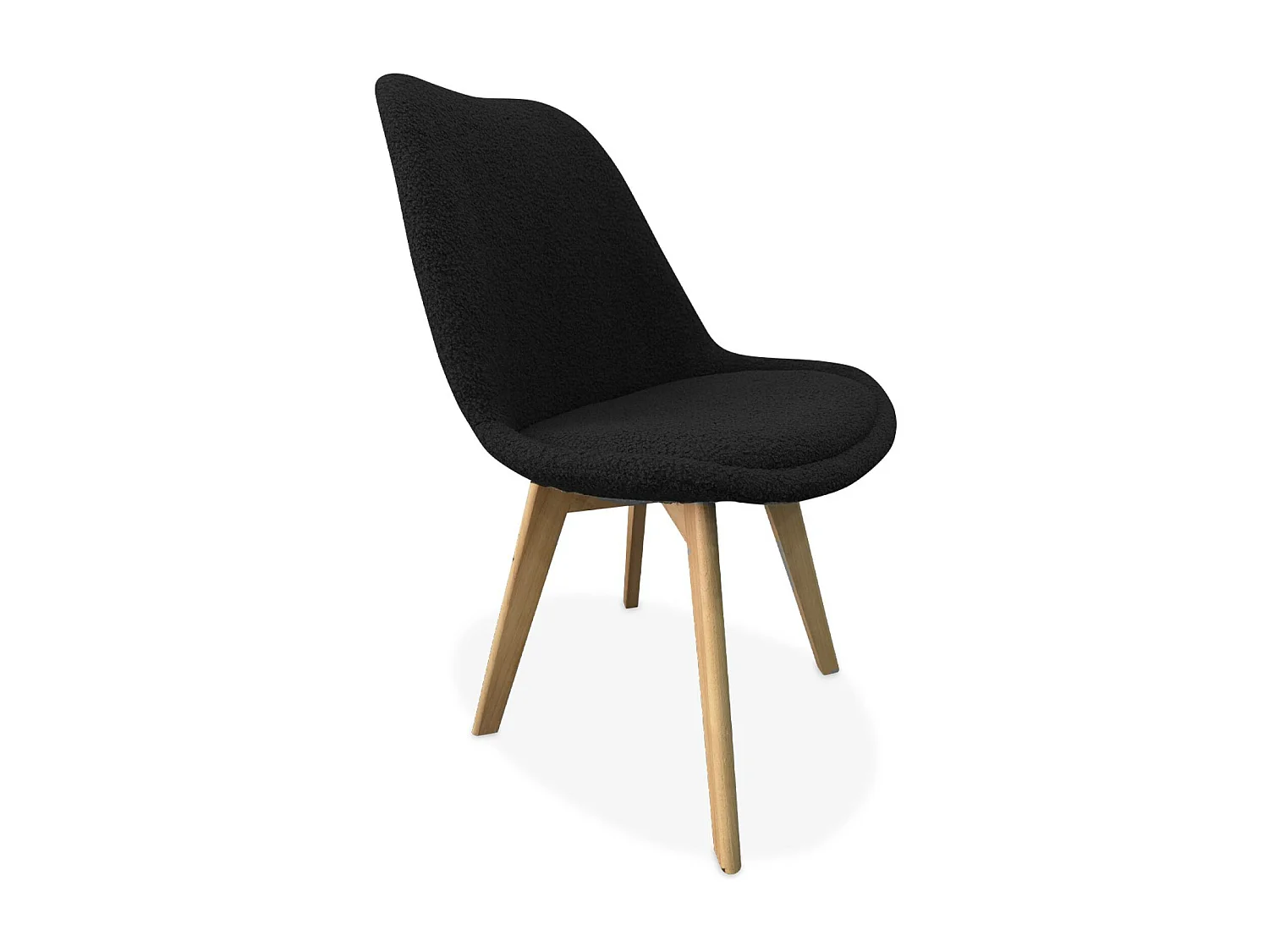 Lot de 4 chaises scandinaves NILS revêtement bouclette noire. pieds bois de hêtre. chaise 1 place