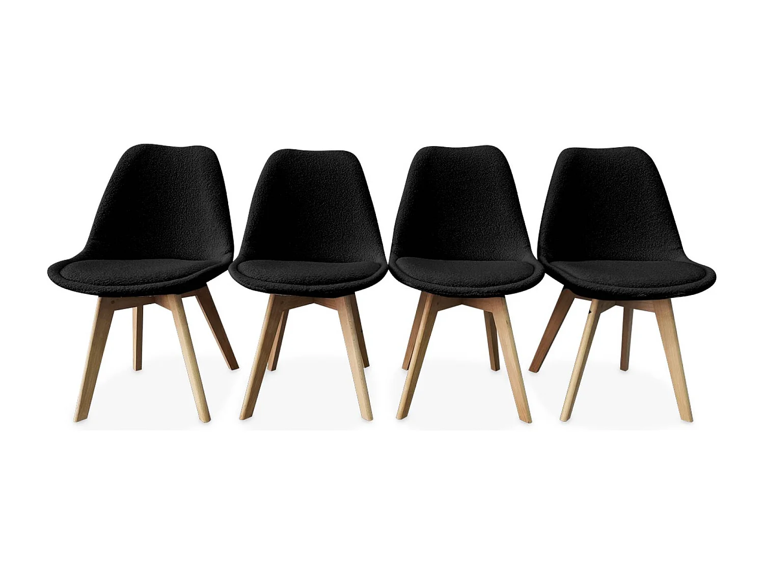 Lot de 4 chaises scandinaves NILS revêtement bouclette noire. pieds bois de hêtre. chaise 1 place