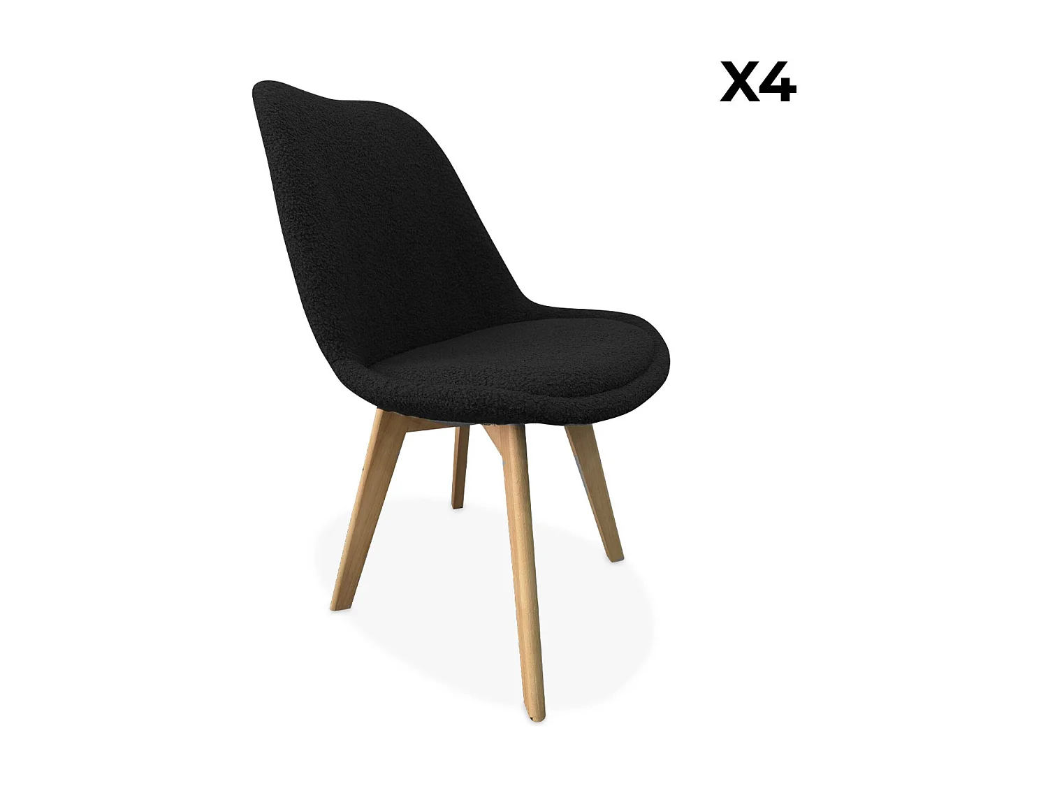 Lot de 4 chaises scandinaves NILS revêtement bouclette noire. pieds bois de hêtre. chaise 1 place
