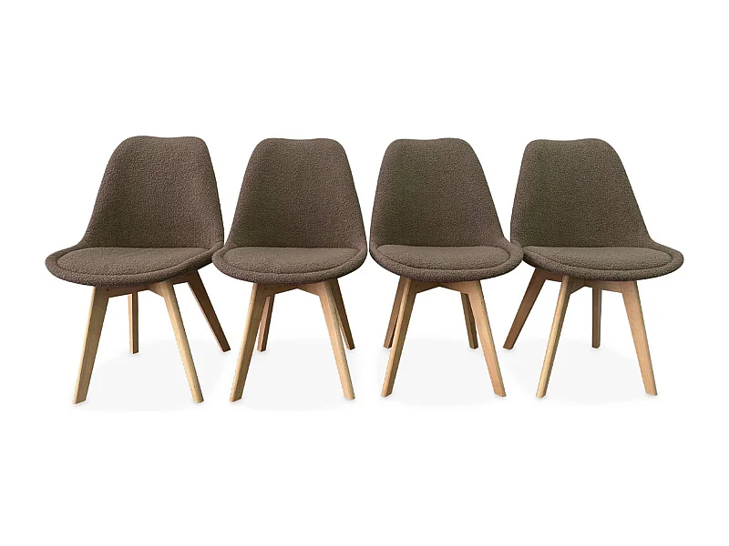 Lot de 4 chaises scandinaves NILS revêtement bouclette taupe. pieds bois de hêtre. chaise 1 place