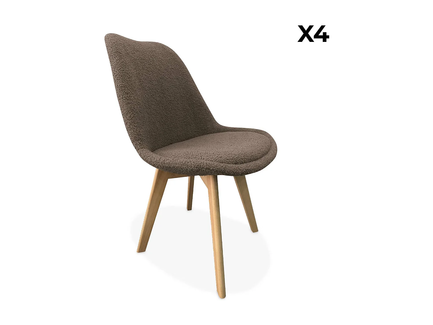Lot de 4 chaises scandinaves NILS revêtement bouclette taupe. pieds bois de hêtre. chaise 1 place