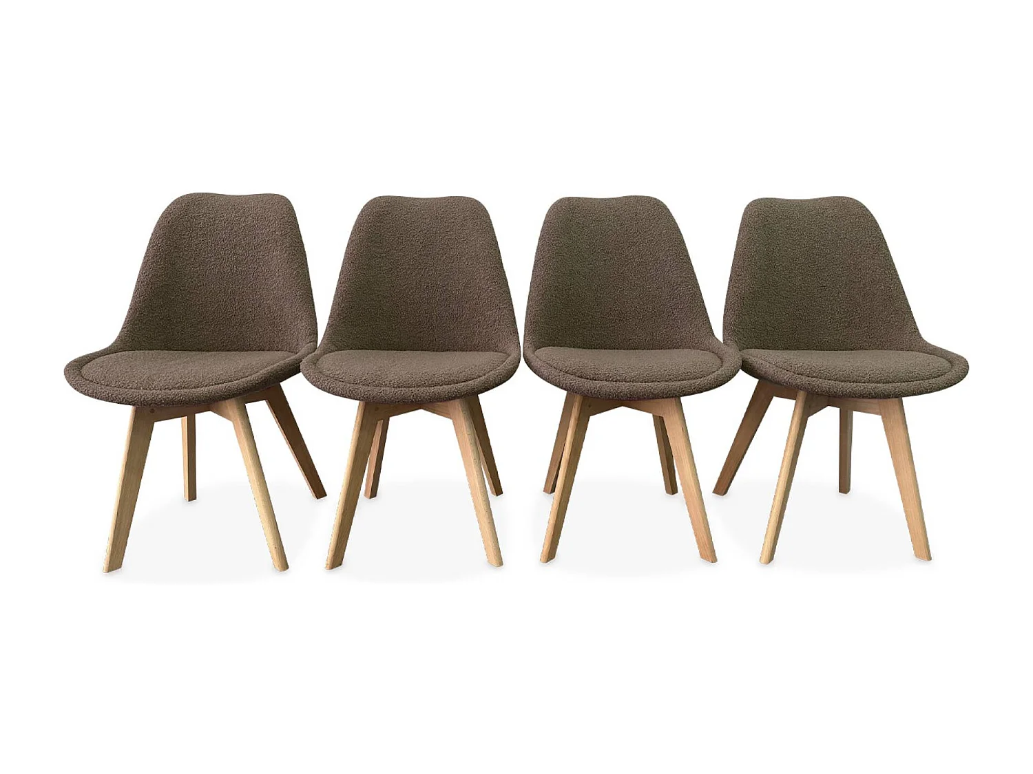 Lot de 4 chaises scandinaves NILS revêtement bouclette taupe. pieds bois de hêtre. chaise 1 place