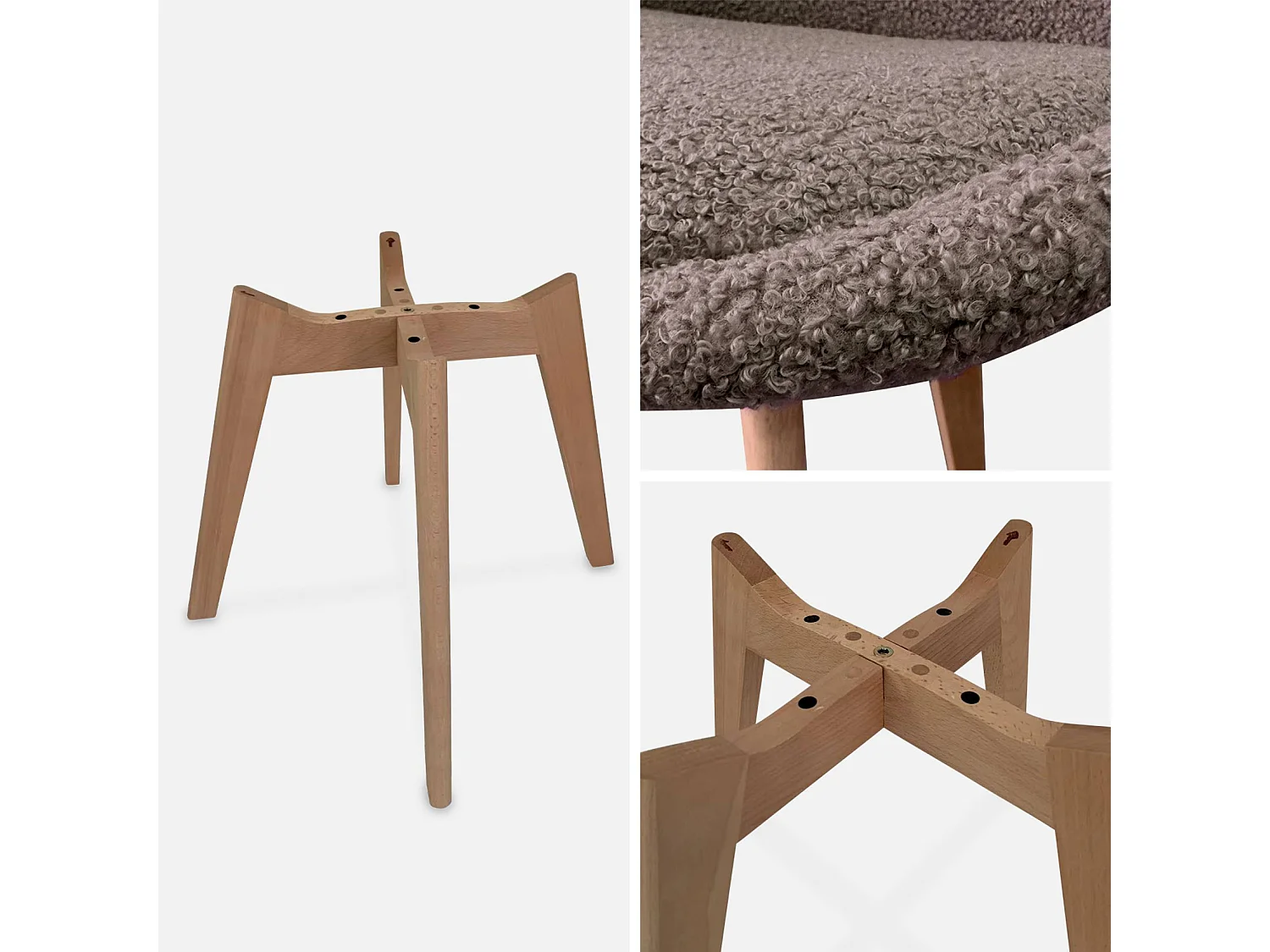 Lot de 4 chaises scandinaves NILS revêtement bouclette taupe. pieds bois de hêtre. chaise 1 place