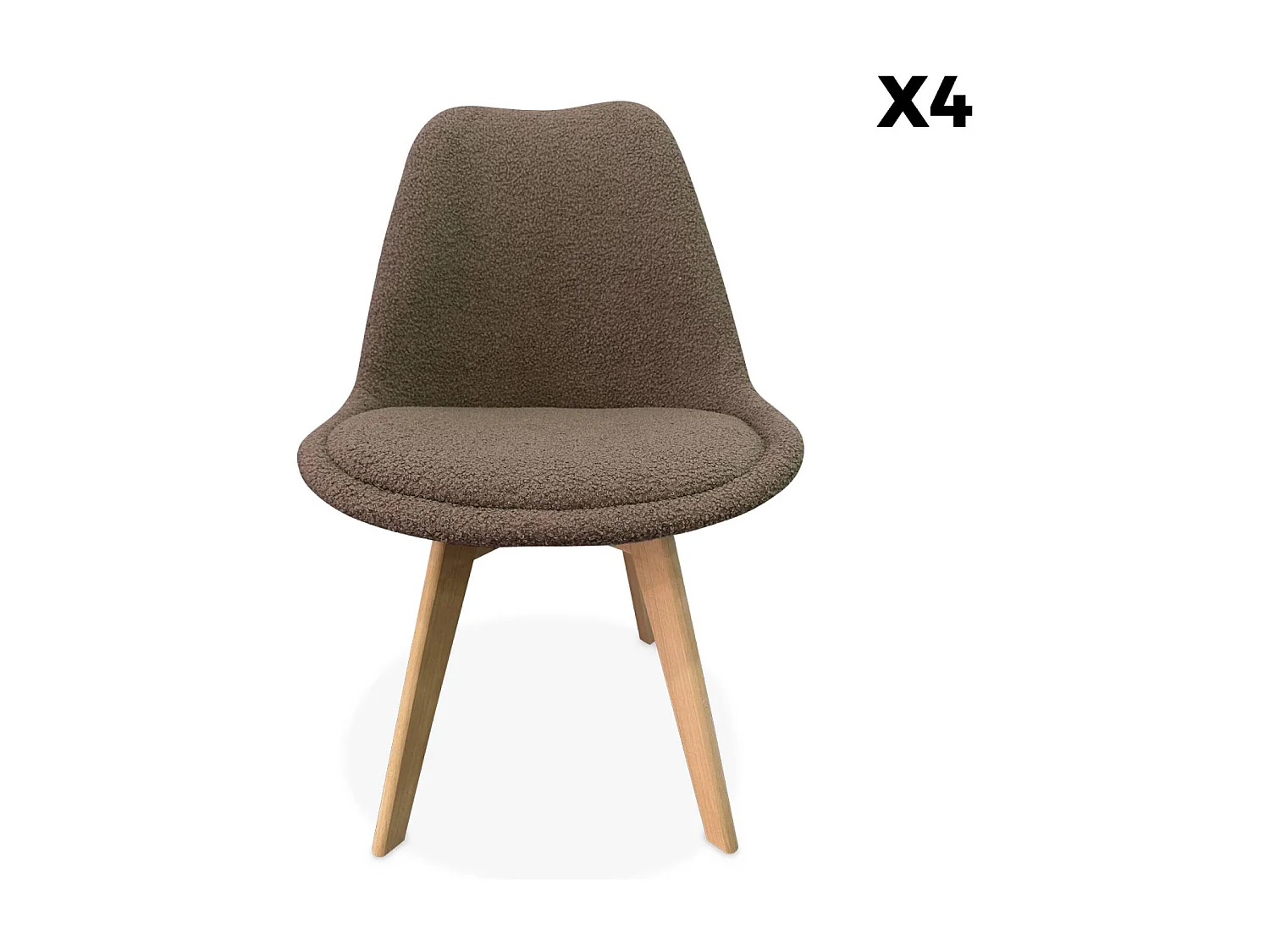 Lot de 4 chaises scandinaves NILS revêtement bouclette taupe. pieds bois de hêtre. chaise 1 place