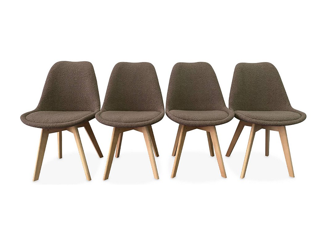 Silla escandinava de madera de haya  y borreguito, set de 4 pardo
