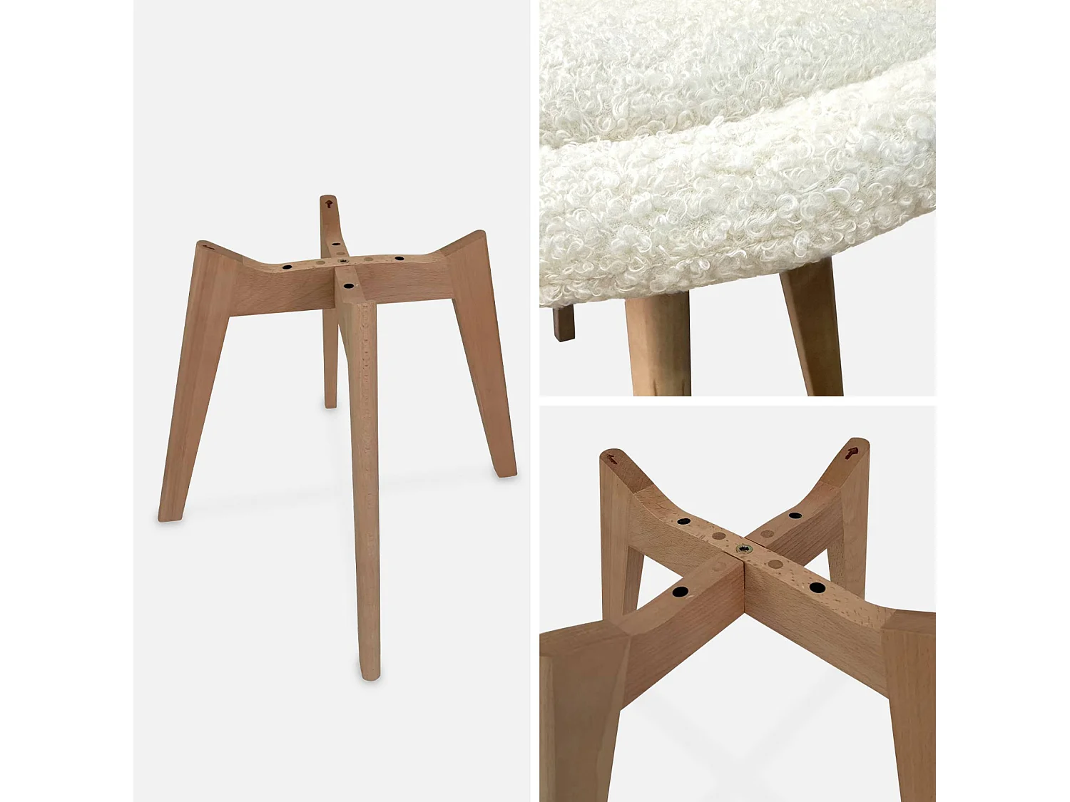 Lot de 4 chaises scandinaves NILS revêtement bouclette blanche. pieds bois de hêtre. chaise 1 place