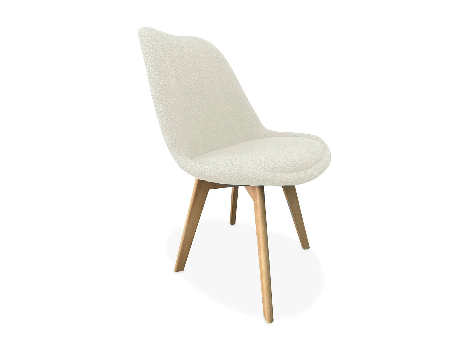 Lot de 4 chaises scandinaves NILS revêtement bouclette blanche. pieds bois de hêtre. chaise 1 place