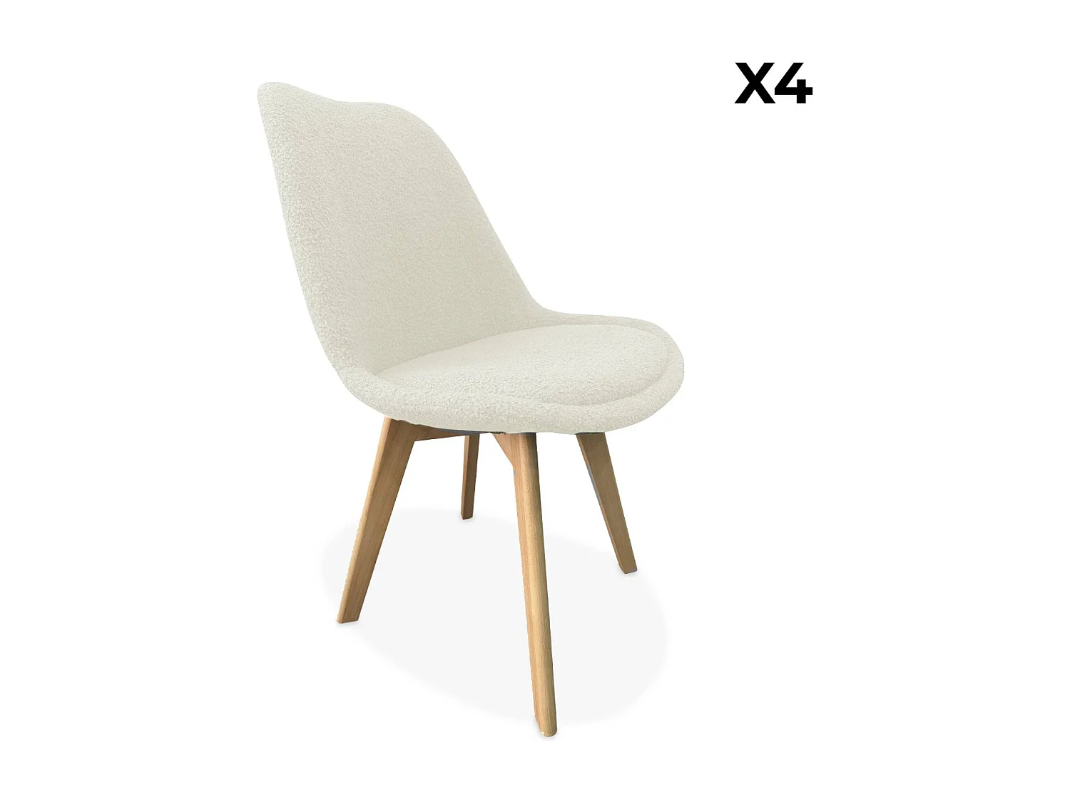 Lot de 4 chaises scandinaves NILS revêtement bouclette blanche. pieds bois de hêtre. chaise 1 place