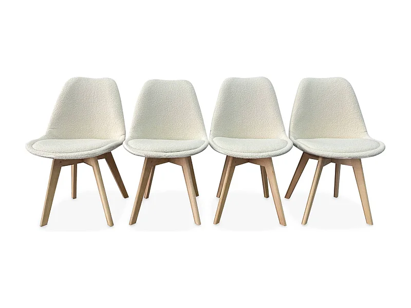 Lot de 4 chaises scandinaves NILS revêtement bouclette blanche. pieds bois de hêtre. chaise 1 place