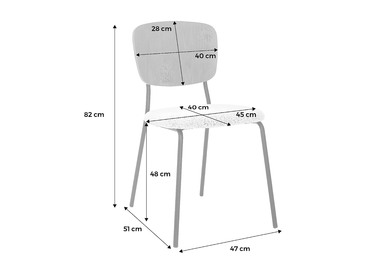 Lot de 2 chaises assise bouclette texturée terracotta. dossier bois de peuplier courbé. pieds en métal noir mat