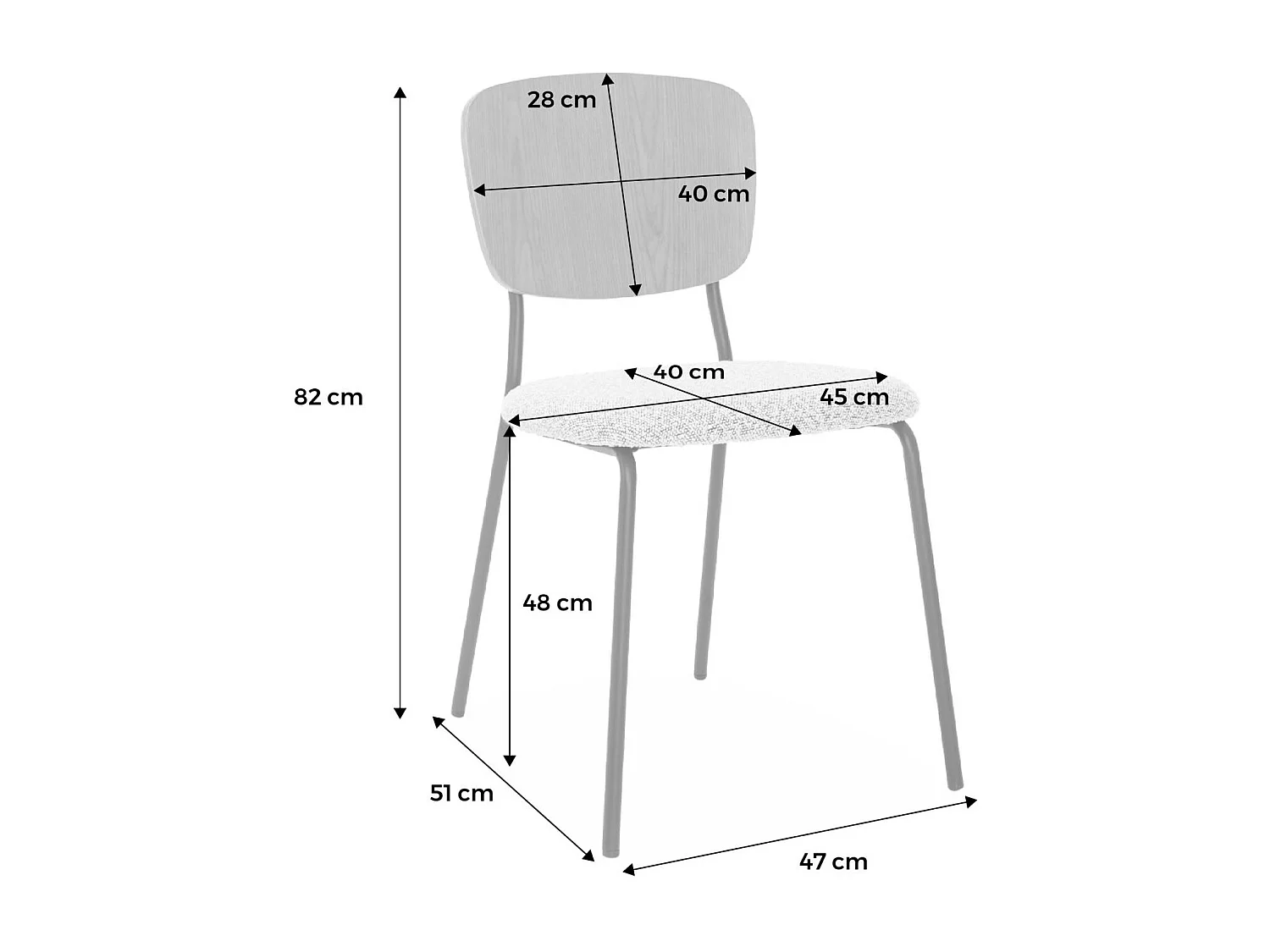 Lot de 2 chaises assise bouclette texturée terracotta. dossier bois de peuplier courbé. pieds en métal noir mat